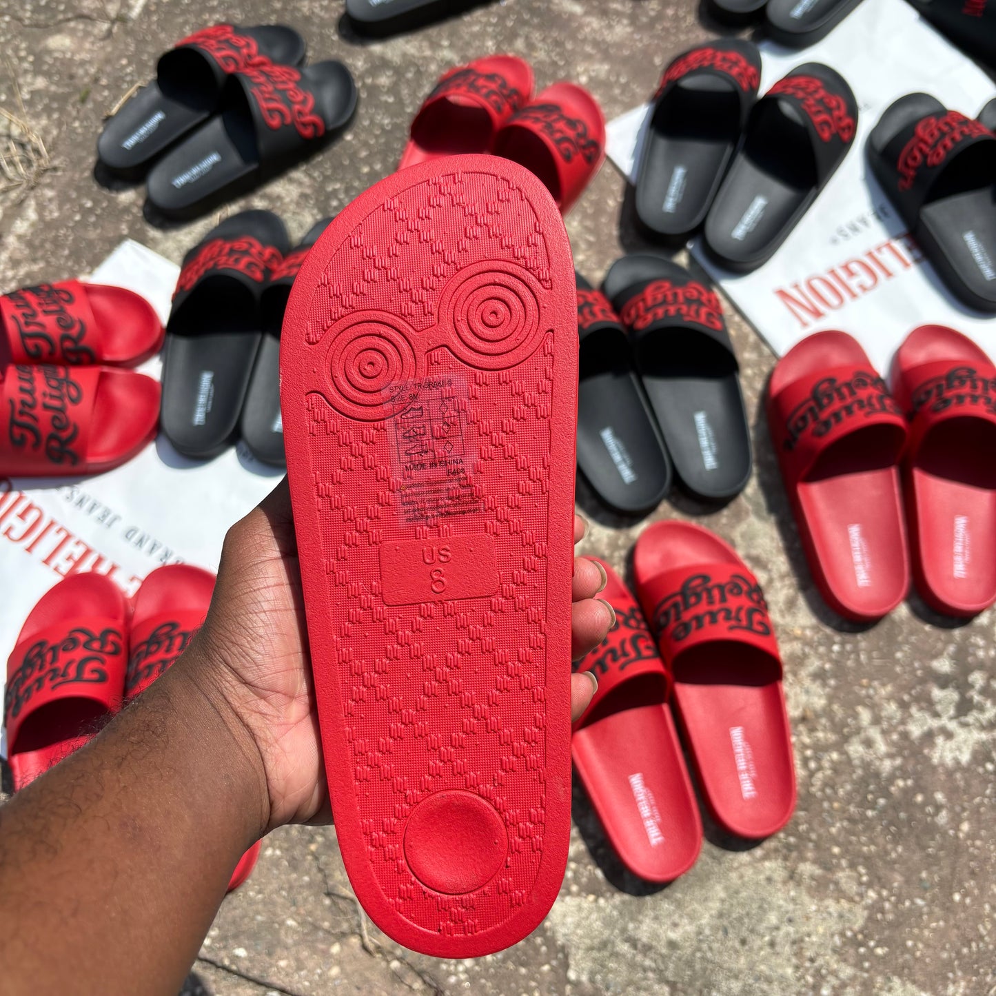 True Religion Slides "Cursive Red"