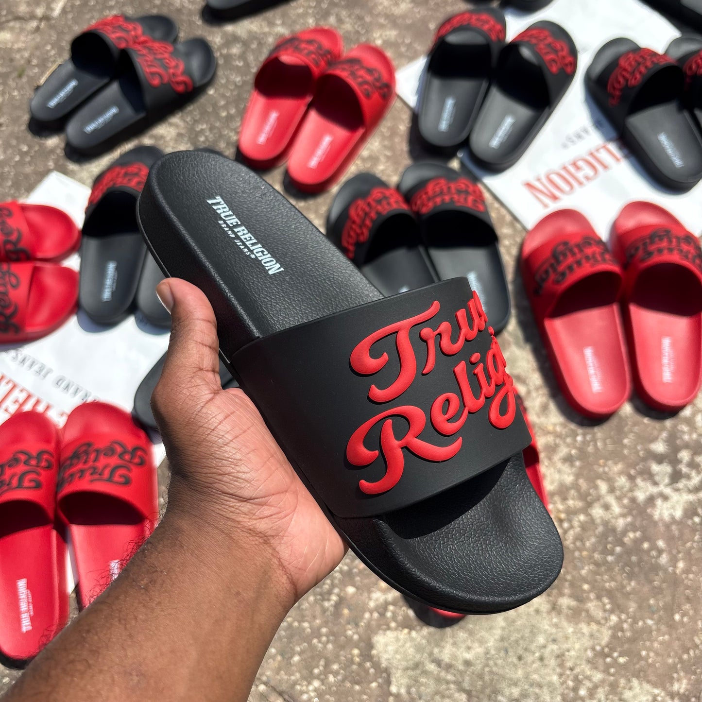 True Religion Slides "Cursive Black"