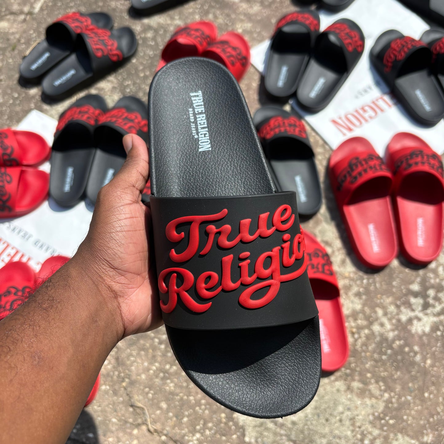 True Religion Slides "Cursive Black"