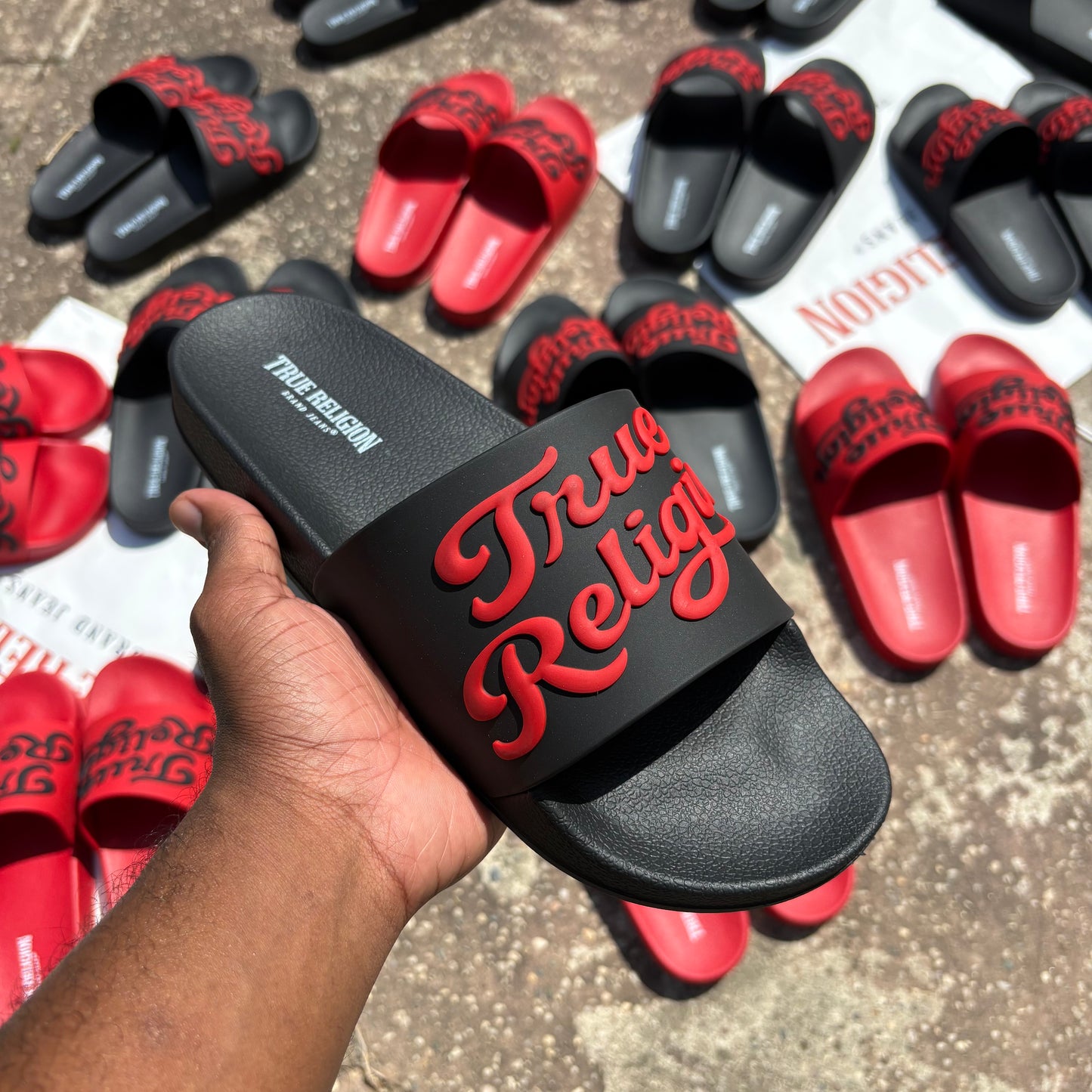 True Religion Slides "Cursive Black"