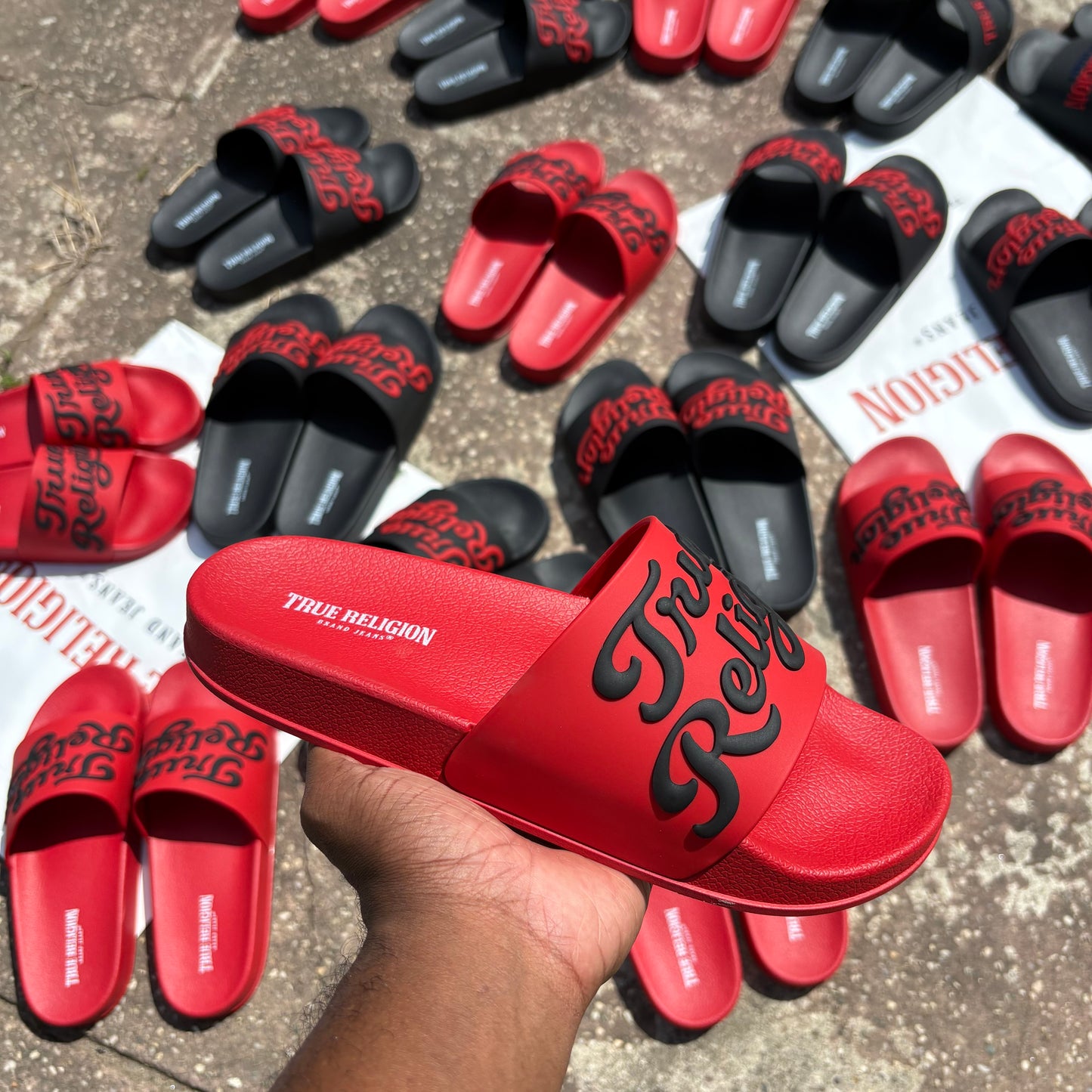 True Religion Slides "Cursive Red"