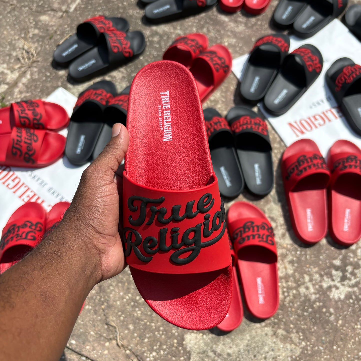 True Religion Slides "Cursive Red"