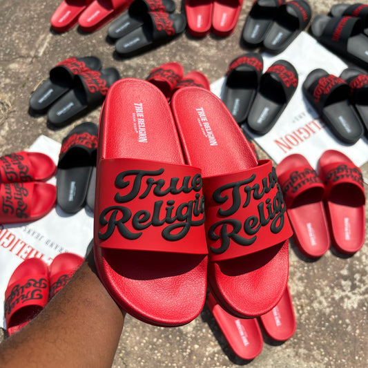 True Religion Slides "Cursive Red"