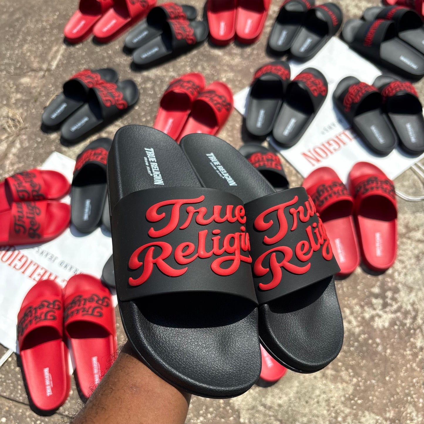 True Religion Slides "Cursive Black"